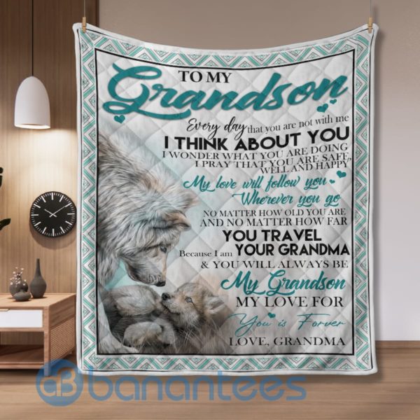 To My Grandson From Grandma Wolf Quilt Blanket Quilt Product Photo