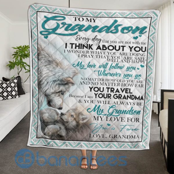 To My Grandson From Grandma Wolf Quilt Blanket Quilt Product Photo