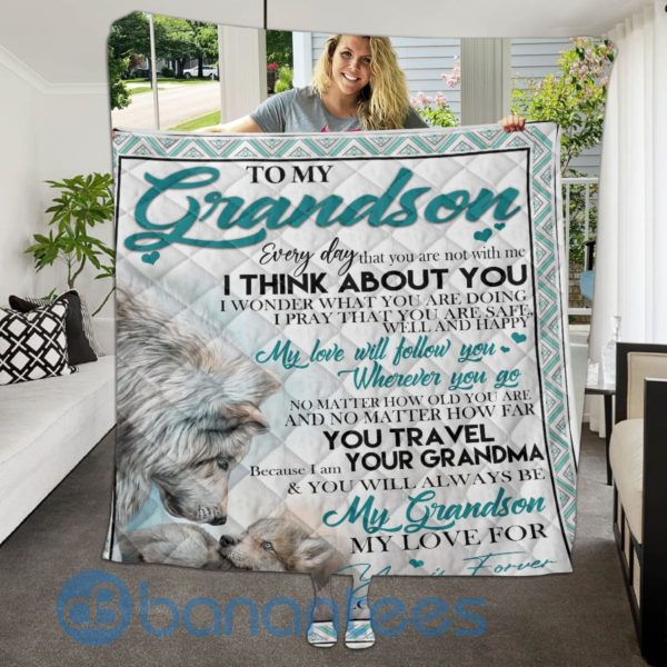 To My Grandson From Grandma Wolf Quilt Blanket Quilt Product Photo