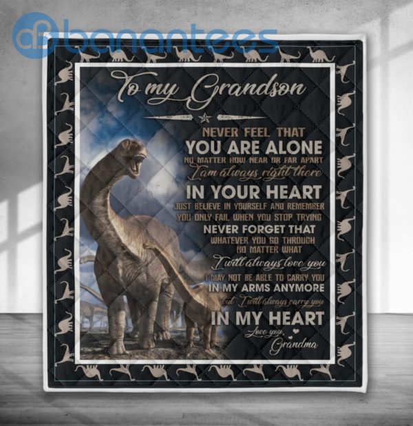 To My Grandson I Will Always Carry You In My Heart Dinosaur Quilt Blanket Quilt Product Photo