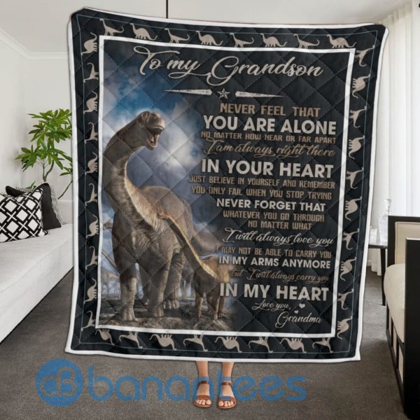 To My Grandson I Will Always Carry You In My Heart Dinosaur Quilt Blanket Quilt Product Photo
