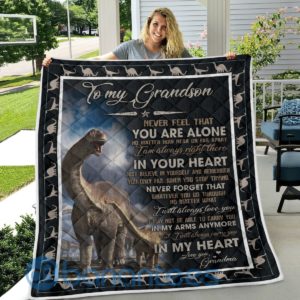 To My Grandson I Will Always Carry You In My Heart Dinosaur Quilt Blanket Quilt Product Photo