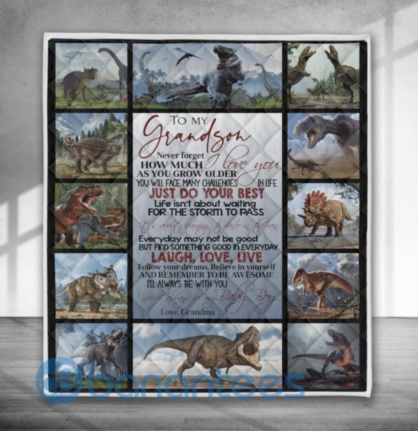 To My Grandson Just Do Your Best Dinosaur Quilt Blanket Product Photo