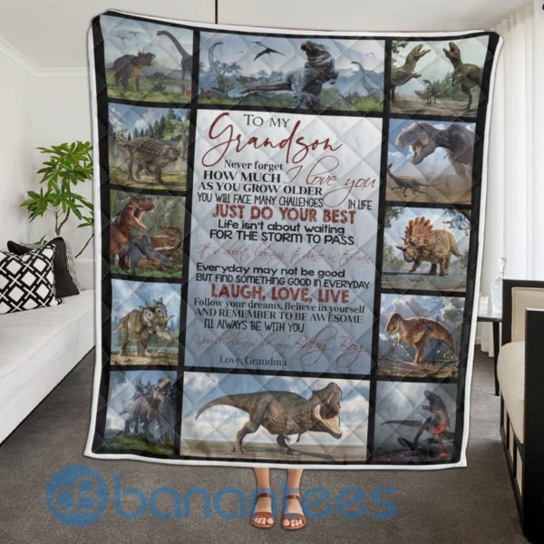 To My Grandson Just Do Your Best Dinosaur Quilt Blanket Product Photo