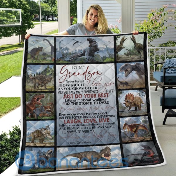 To My Grandson Just Do Your Best Dinosaur Quilt Blanket Product Photo