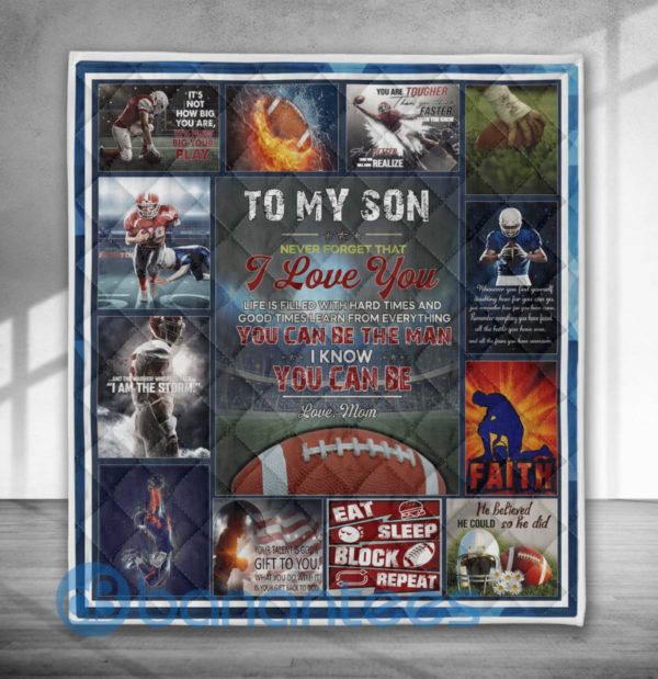 To My Grandson Love Mom Football Quilt Blanket Quilt Product Photo