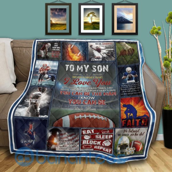 To My Grandson Love Mom Football Quilt Blanket Quilt Product Photo