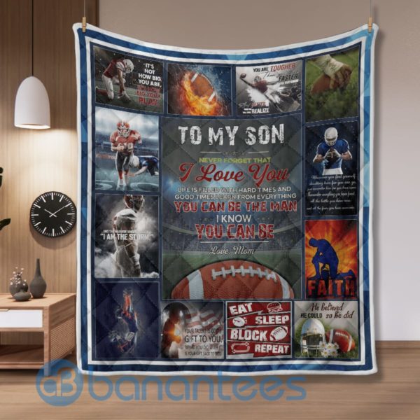 To My Grandson Love Mom Football Quilt Blanket Quilt Product Photo