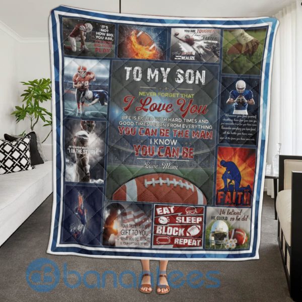 To My Grandson Love Mom Football Quilt Blanket Quilt Product Photo