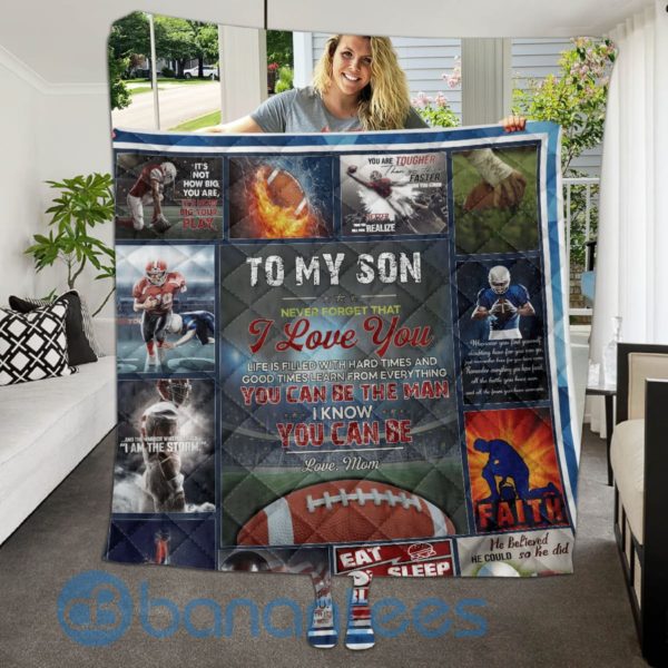 To My Grandson Love Mom Football Quilt Blanket Quilt Product Photo