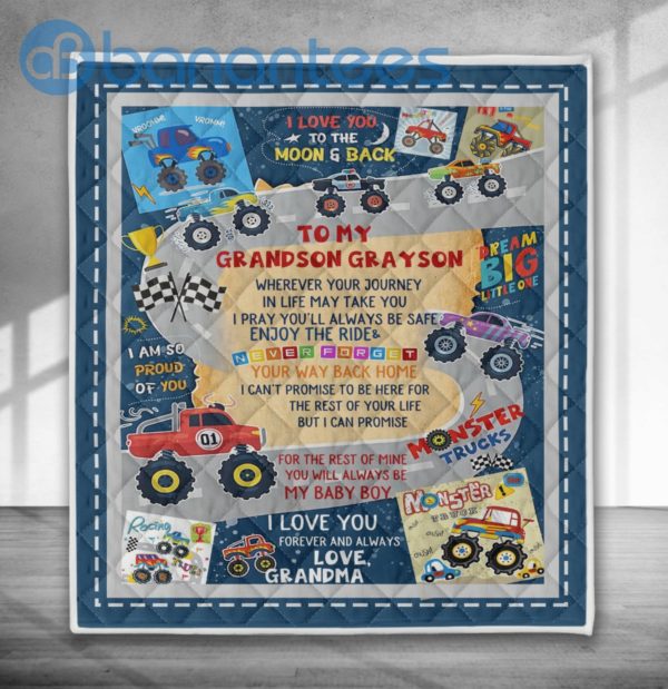 To My Grandson Monster Trucks Quilt Blanket Quilt Product Photo