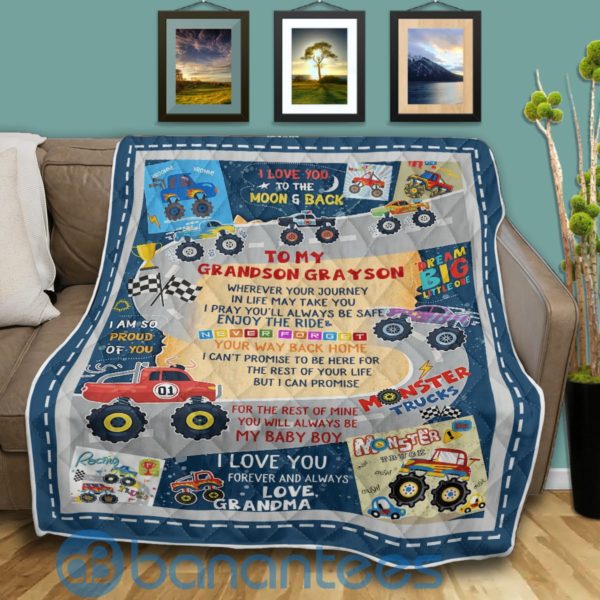 To My Grandson Monster Trucks Quilt Blanket Quilt Product Photo