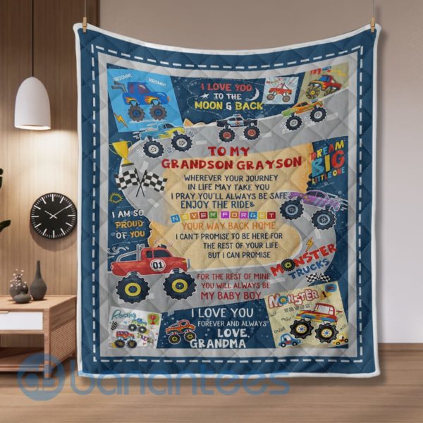 To My Grandson Monster Trucks Quilt Blanket Quilt Product Photo