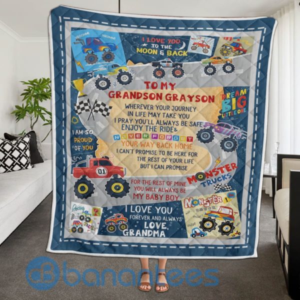 To My Grandson Monster Trucks Quilt Blanket Quilt Product Photo
