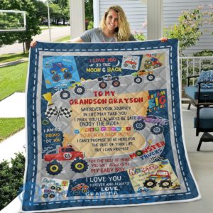 To My Grandson Monster Trucks Quilt Blanket Quilt Product Photo