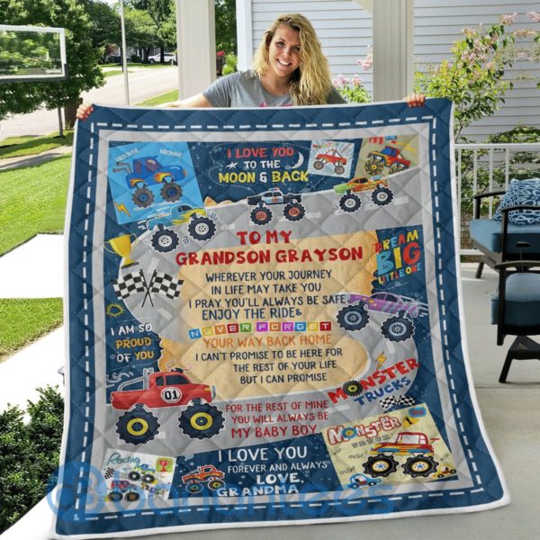 To My Grandson Monster Trucks Quilt Blanket Quilt Product Photo