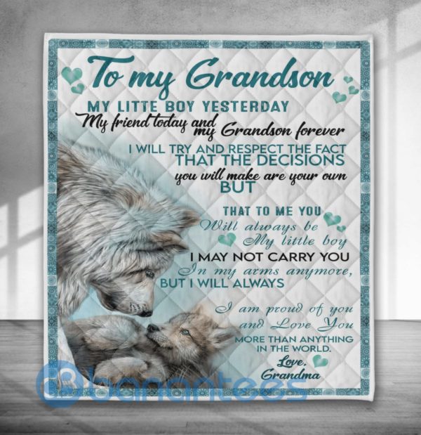 To My Grandson My Little Boy Wolf Quilt Blanket Quilt Product Photo