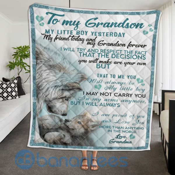To My Grandson My Little Boy Wolf Quilt Blanket Quilt Product Photo
