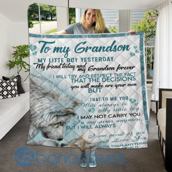 To My Grandson My Little Boy Wolf Quilt Blanket Quilt Product Photo