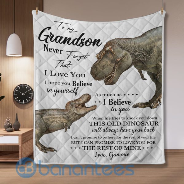 To My Grandson Never Forget That I Love You Dinosaur Quilt Blanket Quilt Product Photo