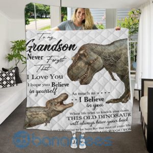 To My Grandson Never Forget That I Love You Dinosaur Quilt Blanket Quilt Product Photo