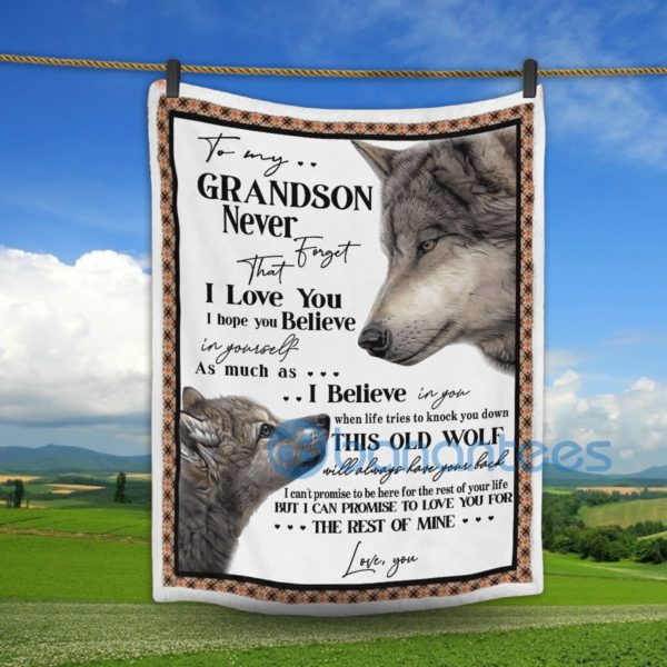 To My Grandson Never That Forget I Love You Wolf Sherpa Blanket Product Photo