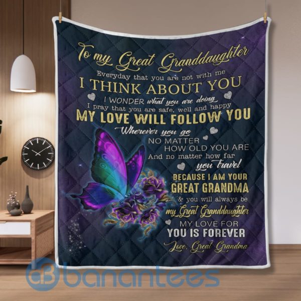 To My Great Granddaughter Butterfly Quilt Blanket Quilt Product Photo