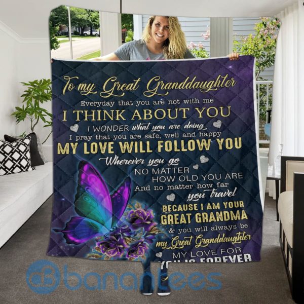 To My Great Granddaughter Butterfly Quilt Blanket Quilt Product Photo