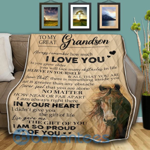 To My Great Grandson Horse Blanket Quilt Product Photo