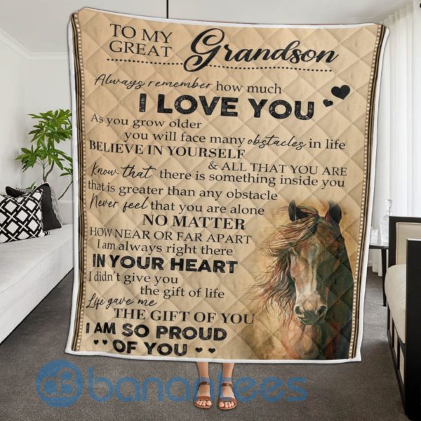 To My Great Grandson Horse Blanket Quilt Product Photo