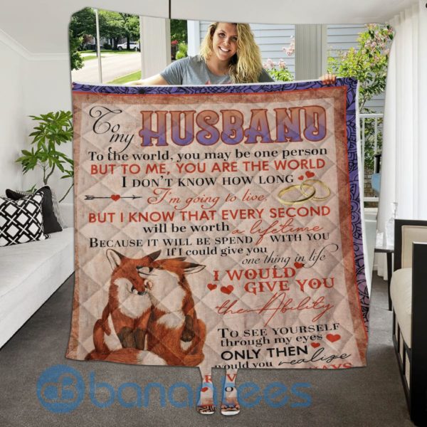 To My Husband Fox Lover Quilt Blanket Quilt Product Photo