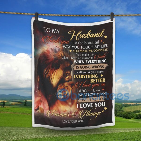 To My Husband I Didn't Know What Love Meant Until I Met You Lion Sherpa Blanket Product Photo
