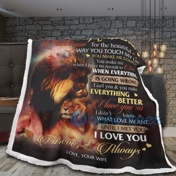 To My Husband I Didn't Know What Love Meant Until I Met You Lion Sherpa Blanket Product Photo