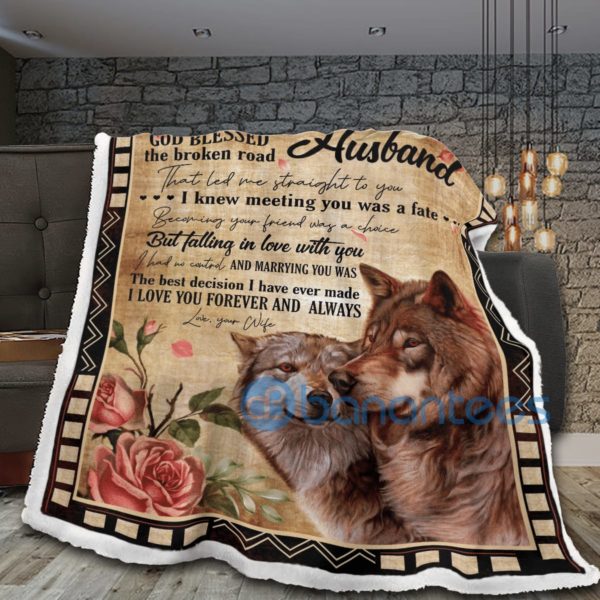 To My Husband I Love You Forever And Always Wolf Sherpa Blanket Product Photo