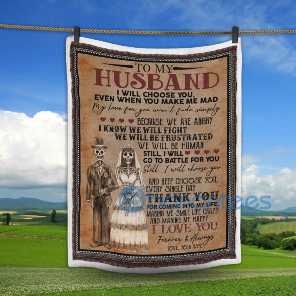 To My Husband I Will Choose You Sugar Skull Sherpa Blanket Product Photo