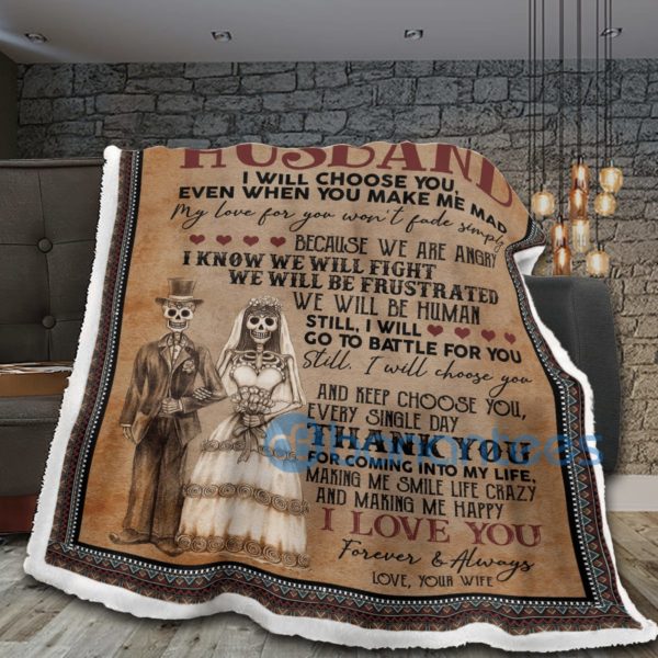 To My Husband I Will Choose You Sugar Skull Sherpa Blanket Product Photo