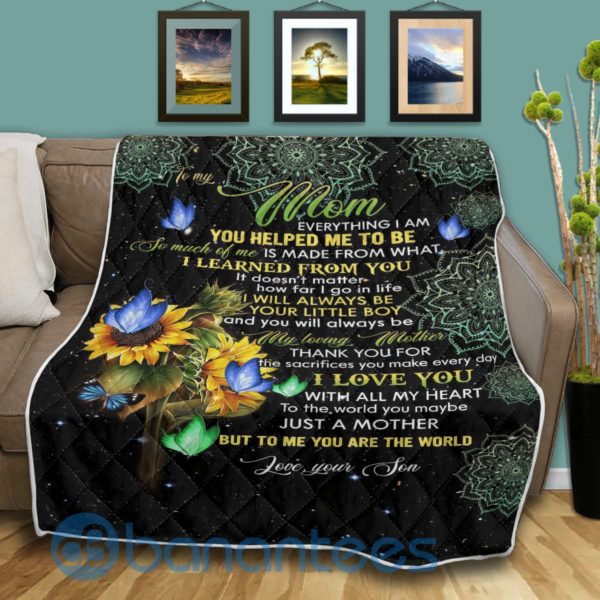 To My Mom Everything I Am You Helped Me To Be Sunflower Quilt Blanket Product Photo