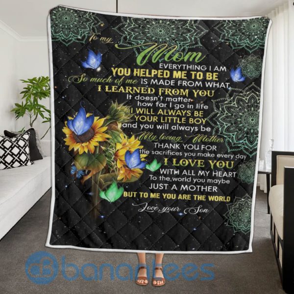 To My Mom Everything I Am You Helped Me To Be Sunflower Quilt Blanket Product Photo