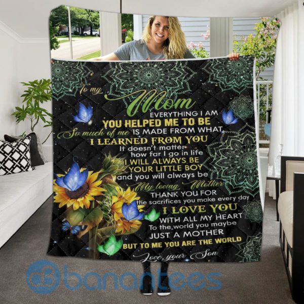 To My Mom Everything I Am You Helped Me To Be Sunflower Quilt Blanket Product Photo