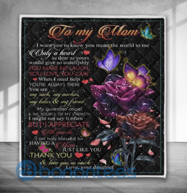 To My Mom From Daughter Butterfly And Rose Quilt Blanket Quilt Product Photo
