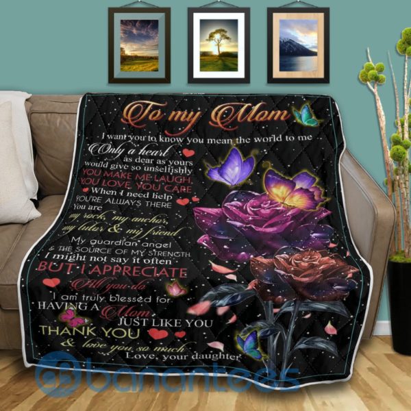 To My Mom From Daughter Butterfly And Rose Quilt Blanket Quilt Product Photo