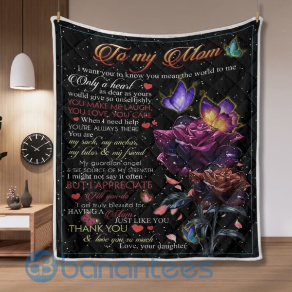To My Mom From Daughter Butterfly And Rose Quilt Blanket Quilt Product Photo