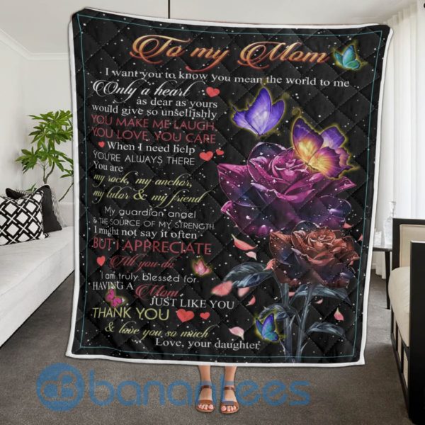 To My Mom From Daughter Butterfly And Rose Quilt Blanket Quilt Product Photo
