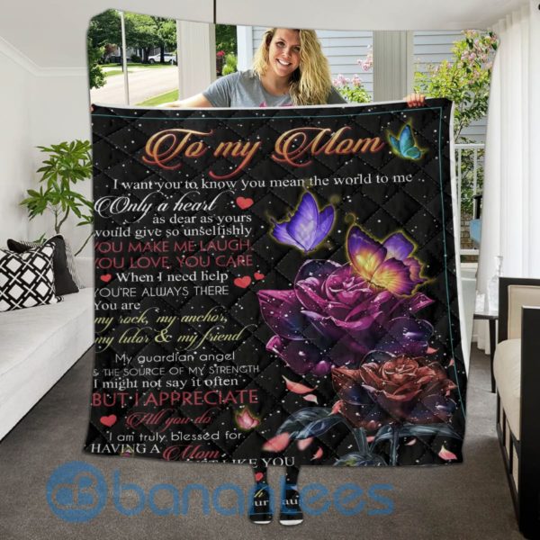 To My Mom From Daughter Butterfly And Rose Quilt Blanket Quilt Product Photo