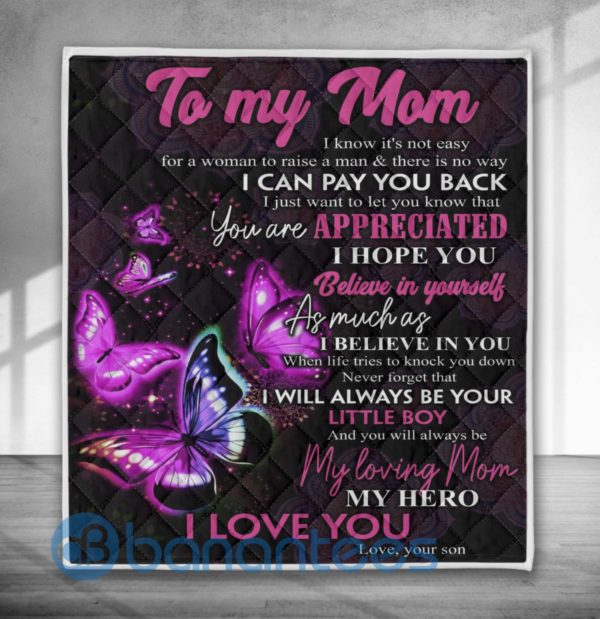 To My Mom From Son Butterfly Blanket Quilt Product Photo