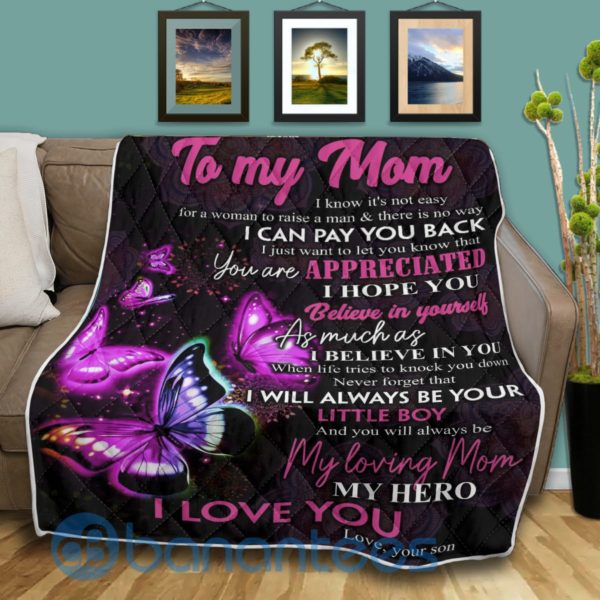 To My Mom From Son Butterfly Blanket Quilt Product Photo