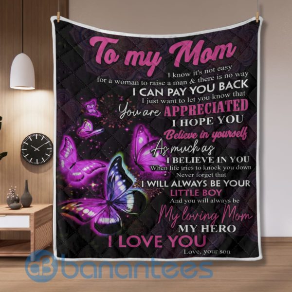 To My Mom From Son Butterfly Blanket Quilt Product Photo