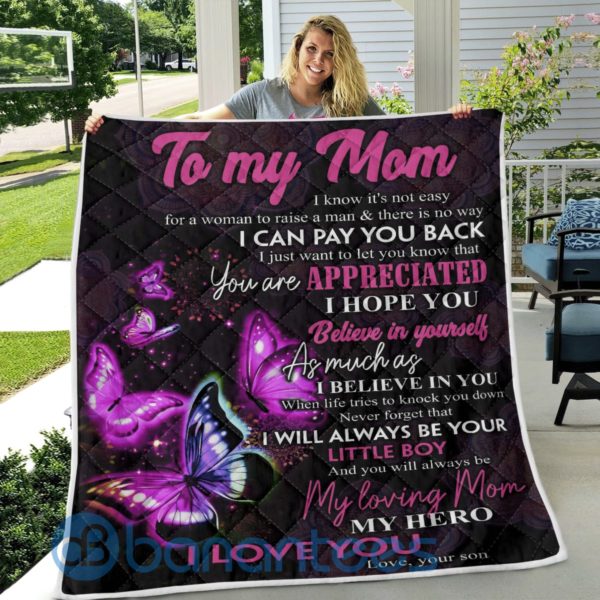 To My Mom From Son Butterfly Blanket Quilt Product Photo