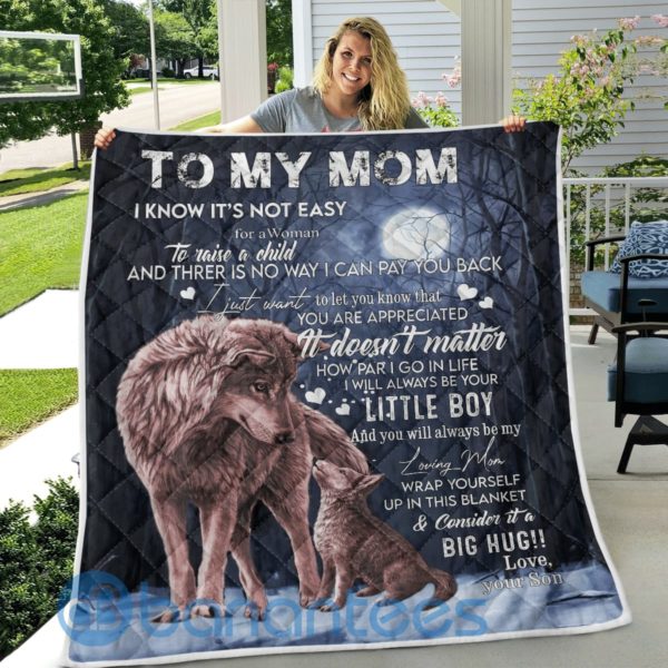 To My Mom From Son Wolf Blanket Quilt Product Photo
