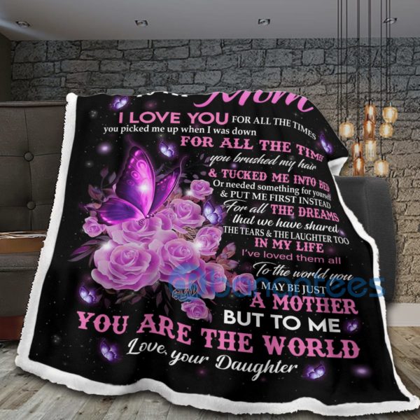 To My Mom I Love You For All The Times Butterfly Sherpa Blanket Product Photo